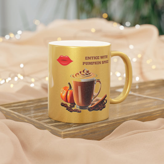 Entice With Pumpkin Spice Latte Lips Metallic Mug (Silver\Gold)