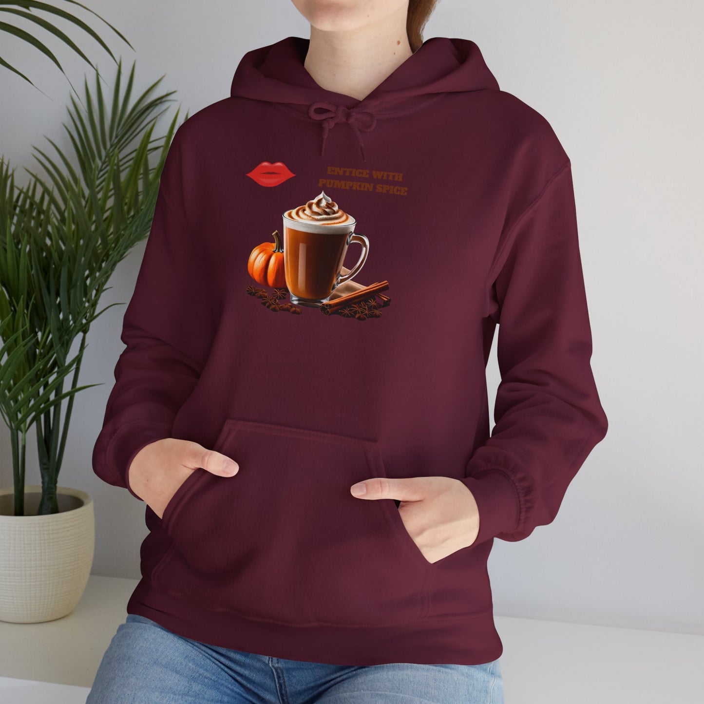 Entice With Pumpkin Spice Latte Lips Unisex Heavy Blend™ Hooded Sweatshirt