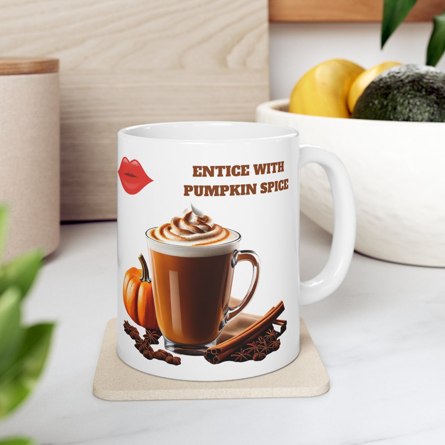 Entice With Pumpkin Spice Latte Lips Ceramic Mug 11oz