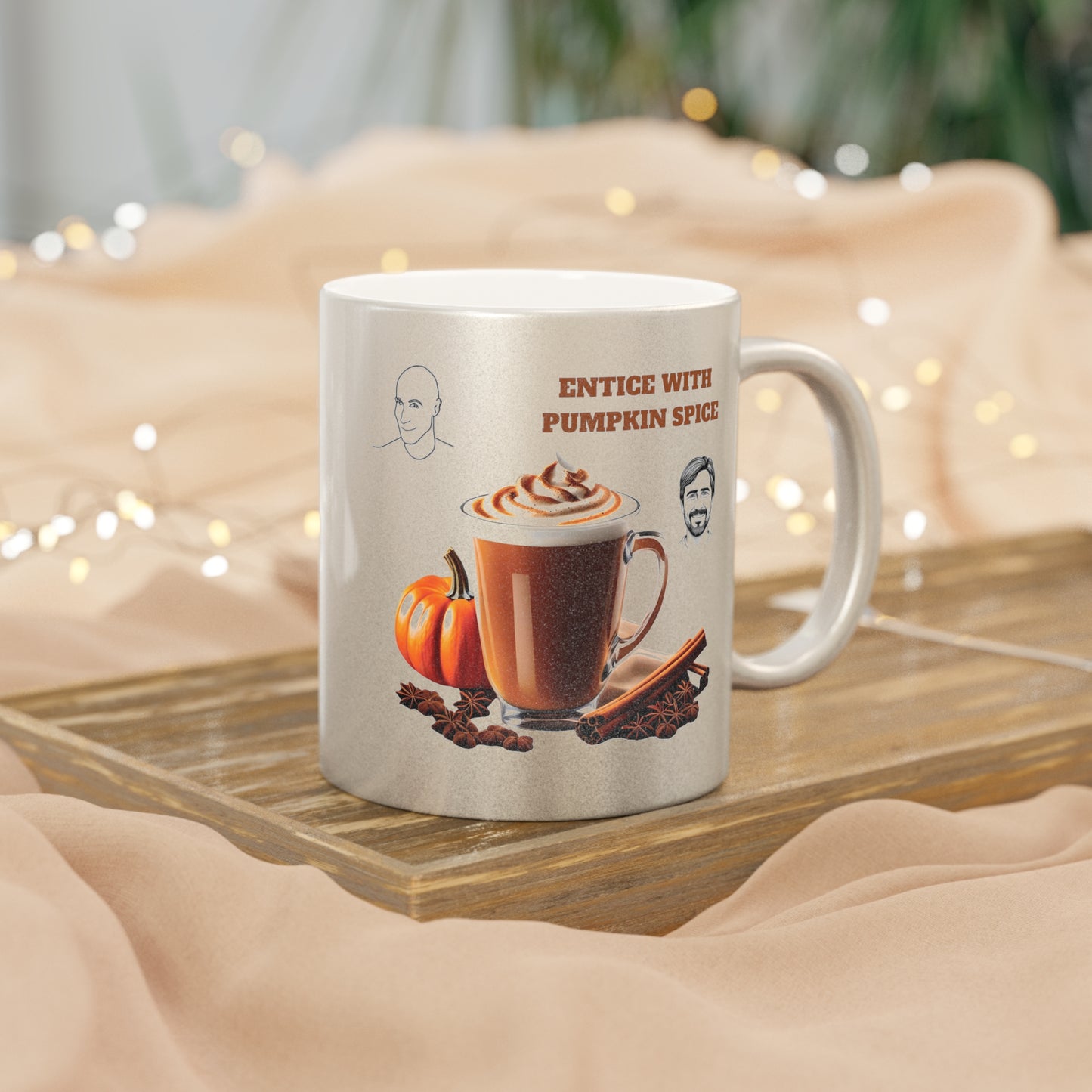 Entice With Pumpkin Spice Latte Cute Guys Metallic Mug (Silver\Gold)