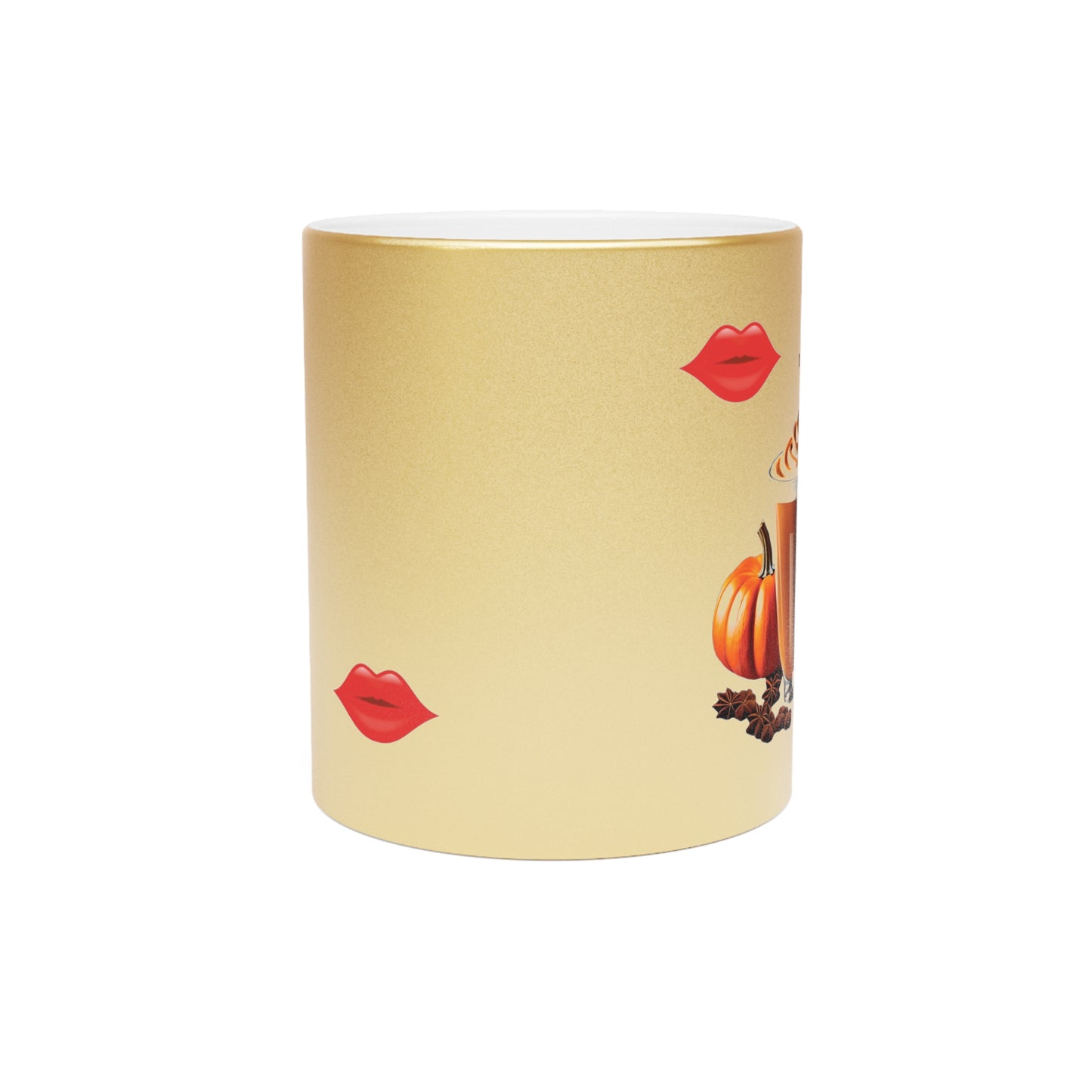 Entice With Pumpkin Spice Latte Lips Metallic Mug (Silver\Gold)